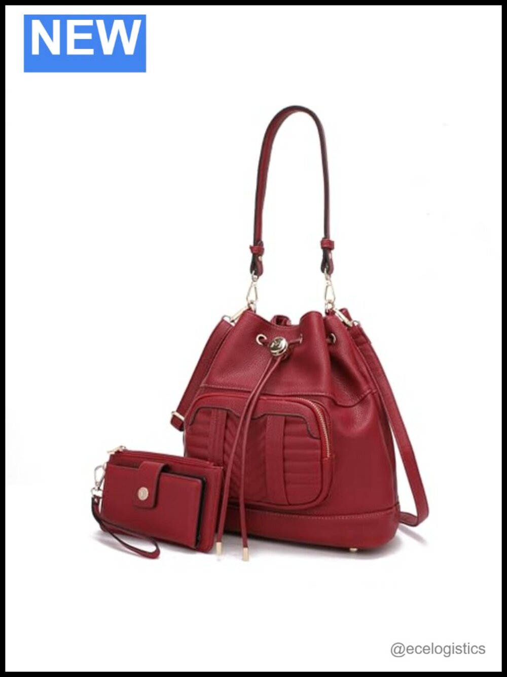 Faux Leather Drawstring Hobo Crossbody Bag with Detachable Strap and Wristlet